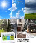 All In One Weather Station With 3 Sensors For Indoor And Outdoor Temperature Humidity Barometer Pressure Forecast With Backlight And Alerts For Home Office displaying multiple weather conditions on screen.