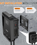 No Sweat Level 2 EV Charger With Wi-Fi App Control and Plug And Play Setup showing installation steps on a wall.