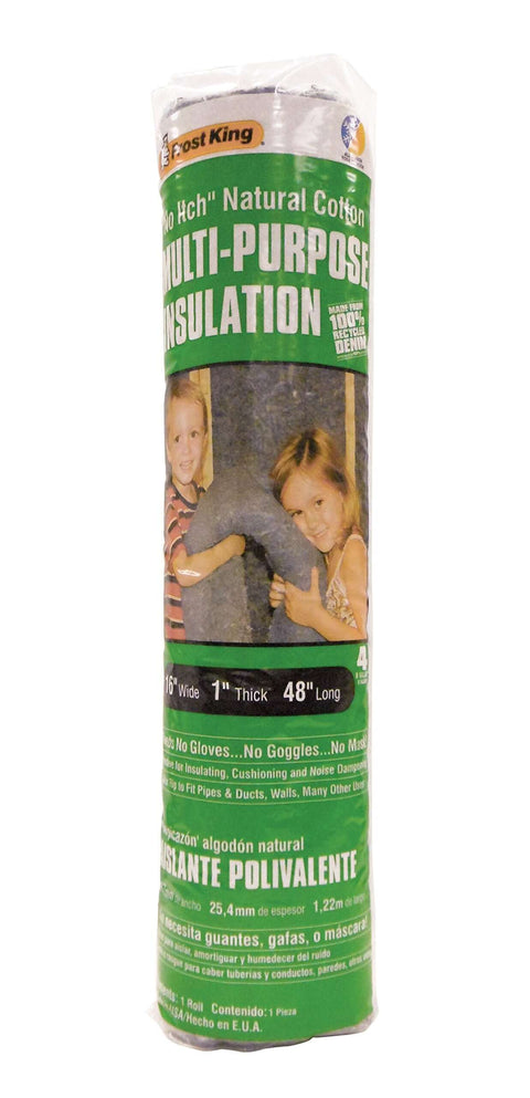 No Itch Natural Cotton Denim Insulation For Home Use, Multi Purpose Barrier For Insulating, Cushioning, And Noise Dampening, Safe Alternative - No Gloves Or Mask Needed, Cut To Fit Pipes Ducts Walls, 16 x 1 x 48 Inch package