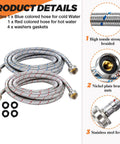 15Ft Stainless Steel Washing Machine Hoses Two Pack With Hot And Cold Water Lines Universal Fit For All Washers Burst Proof