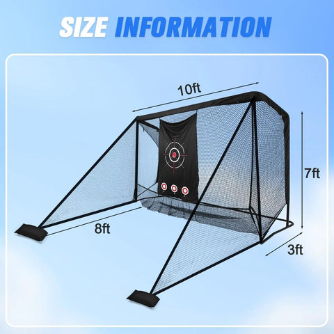 10x7 Ft Golf Hitting Net With Stitched Triangular Side Barriers And Ball Collection System For Backyard And Indoor Use, Quiet