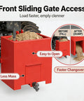 Beefy 800 Lb Tractor Ballast Box with front sliding gate for fast fill and dump, showing Cat 1 hitch and compact design.