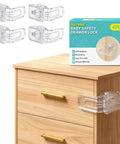 Baby Proofing Drawer Locks With Dual Button Unlock Clear Adhesive Safety Locks 4 Pack Easy Install Spring Loaded Cabinet Latches
