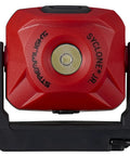 Front view of Syclone Jr USB Rechargeable Work Light 210 Lumen Ultra Compact LED with red casing and 360-degree rotating beam