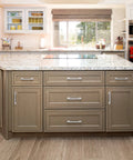 10 Pack 5 Inch Cabinet Pulls Brushed Nickel Finish With Stainless Steel Tubes Installed on Kitchen Drawers and Cabinets