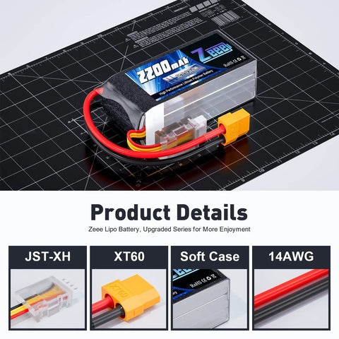 3S LiPo Battery 2200mAh 11.1V 50C Shorty Pack With XT60 Plug on measurement mat