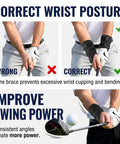 Two In One Golf Swing Training Kit With Wrist Stabilizer And Arm Band showing correct wrist posture for swing improvement.