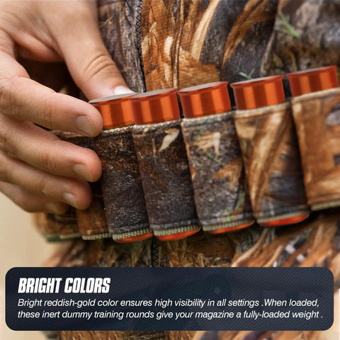 Hunter holding 4 Pack Aluminum Snap Caps For 12 Gauge And 20 Gauge Shotguns Safe Dry Fire Training Rounds Reusable Dummy Ammo.