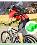 Cyclist riding with backpack, inset showing Six Rolls Fat Bike Tire Liner For 29 4 To 5 Inch Tires Puncture Resistant TPU Liner