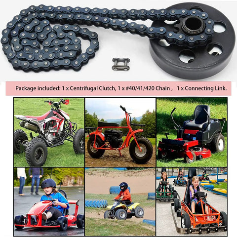 Beefed Up Go Kart Clutch With Three Quarters Inch Bore And Ten Tooth For 40 41 420 Chain, includes clutch and chain kit