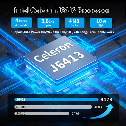 Beefy Fanless Mini Pc Powered By The Snappy Intel Celeron J6413 Chip, showcasing processor details and performance metrics.