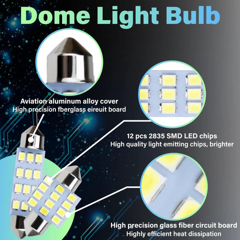 24 Pcs Interior LED Dome Lights For Cars 194 T10 DE3175 31mm 42mm Kit with aluminum alloy cover and SMD LED chips