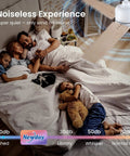 White bedroom with sleeping family and 30 Inch Ceiling Fan With Lights And Remote, 5 Reversible Blades, Quiet DC Motor.