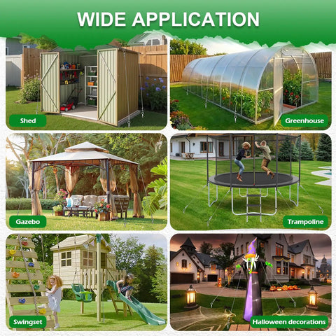 Wide application of Heavy Duty Shed Anchor Kit 30 Inch Ground Anchors Screw In 2 Pack with gazebo, greenhouse, and trampoline uses