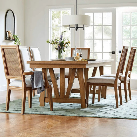 Dining room with wooden table and chairs featuring 4 Light Drum Chandelier Black Pendant Light With White Fabric Shade