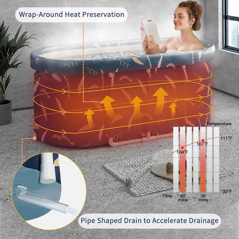 Portable Foldable Freestanding Bathtub For Adults And Kids Indoor Outdoor Spa Bath Japanese Style Soaking Tub Shower Stall Tub 47 Inch Blue With Aluminum Frame And Thick PVC Leakproof Easy Setup And Storage