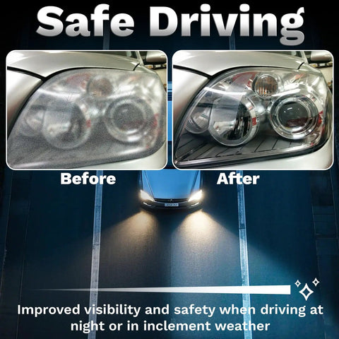 Comparison of headlights before and after using All In One Car Headlight Restoration Kit For Any Vehicle Includes 38 Piece Polishing And Cleaning Set With 3 Inch Discs Sanding Pads Scouring Pads And Drill Compatible Universal Headlight Renewal For Clear Bright Night Driving