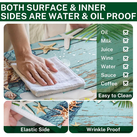 Picnic Table Cover With Bench Covers Elastic Edges 72 Inch 3 Piece Set Waterproof Outdoor Tablecloth being wiped clean