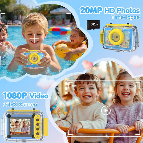 Pool Toy And Underwater Camera For Kids 99ft Waterproof Action Camera With 1080P Video And 20MP Photos Flip Lens on pool day