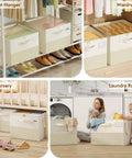 Plus Size 2 Pack Shoe Organizer For Closet Featuring Foldable Fabric Boxes Holds A Massive 24 Pairs Vertically in various room setups.