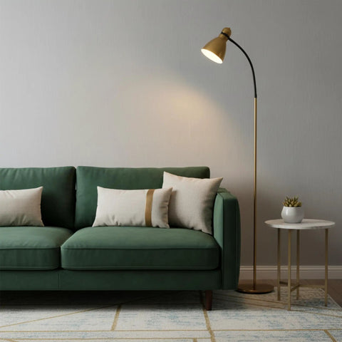 Dimmable Floor Lamp With Sturdy Base For Over Chair Reading, Tall Modern LED Standing Lamp For Living Room, Bedroom And Office, Brass Finish