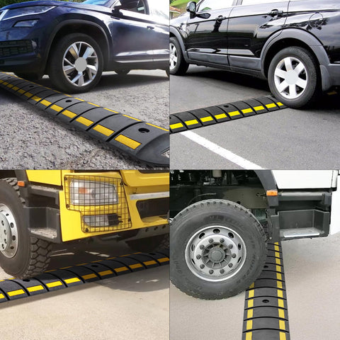 Heavy Duty Rubber Speed Bump 6.4 Ft Portable For Driveways And Roads, Tough Traffic Calming Pad tested by cars and trucks on asphalt