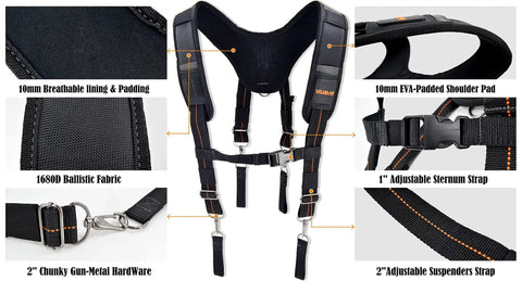 Detailed view of All Day Comfort 2.5 Inch Tool Belt Suspenders Set For Men Featuring EVA Padding And Breathable Neoprene Lining Six Piece Set