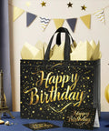 2 Pack 13 Inch Large Birthday Gift Bags With Tissue Paper And Cards, Reusable Nonwoven Gift Bags With Handles