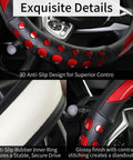 Rich Red Nappa Style Leather Steering Wheel Cover With Firm Anti Slip Grip Fits 14.5 To 15 Inch Cars Trucks And Suv Delivers close-up view of anti-slip grip design details