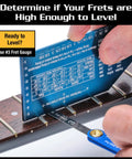 Guitar Fret Gauge Tool For Precision Fret Level Seating Height And Size Measurements Stainless Steel in use on guitar neck