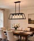 Black Kitchen Island Lighting Fixture, 4-Light Farmhouse Pendant With Dope Modern Industrial Linear Design For Dining Room