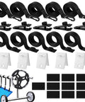 Universal Pool Solar Cover Reel Attachment Kit With Heavy Duty Straps And Clips For Inground Swimming Pools Hella Secure Grip Keeps Blanket Locked Down Sweet, featuring adjustable black straps and clips.