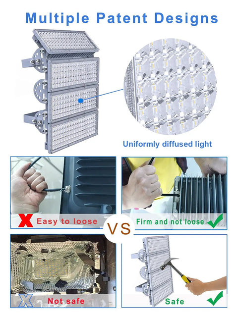 400W LED Stadium Flood Lights Outdoor Beast Mode Bright 56000 Lumens 6500K Daylight IP67 Waterproof focus on patents and design safety