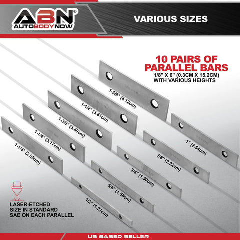 Machinist Thin Parallel Bars 20-Piece Tool Set One Eighth Inch By Six Inch Pro Grade Straightedge Bar Blocks One Half Inch To One Five Eighth Inch Block Pairs For Milling Jig And Drill Press Work