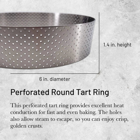 Perforated Round Tart Ring, 6 Inch Diameter And 1.4 Inch Height, Perfect For Golden Crispy Tart Crusts on textured background