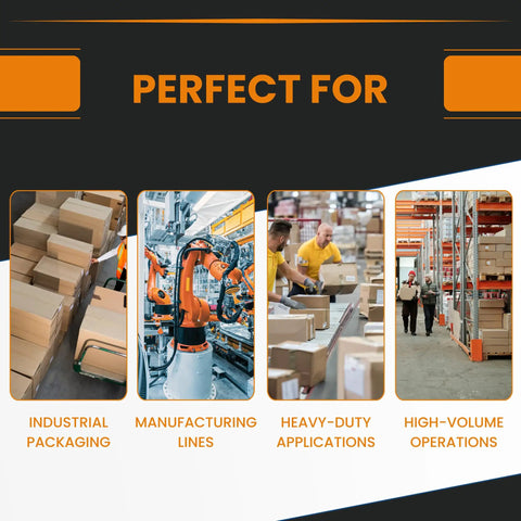 Pro Level Industrial Grade Automatic Tape Dispenser No Sweat Electronic Tape Cutter Programmable Precision Cuts Up To 394 Inches Zero Waste Steel Machine used for industrial packaging in warehouses.