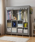 Portable Wardrobe Organizer With Six Roomy Shelves And Four Hanging Sections, Four Side Pockets, Grey Garment Closet System