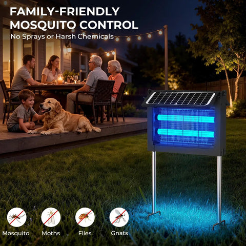 Top Notch Dual Solar Powered Bug Zapper Outdoor Cordless Mosquito Killer 4500V Waterproof for patio garden camping