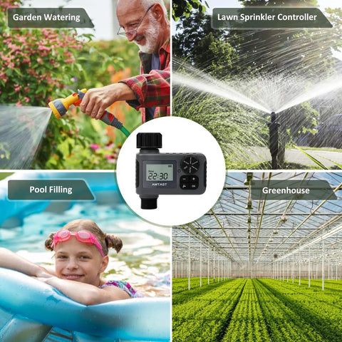 Programmable Sprinkler Timer For Garden Hose Faucet With Rain Delay No Fuss Manual And Automatic Drip Irrigation shown in use