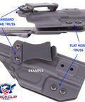 Kydex holster with Black Oxide Coated Steel Phillips Flat Head Truss Machine Screws, highlighting standard and flat head truss types.