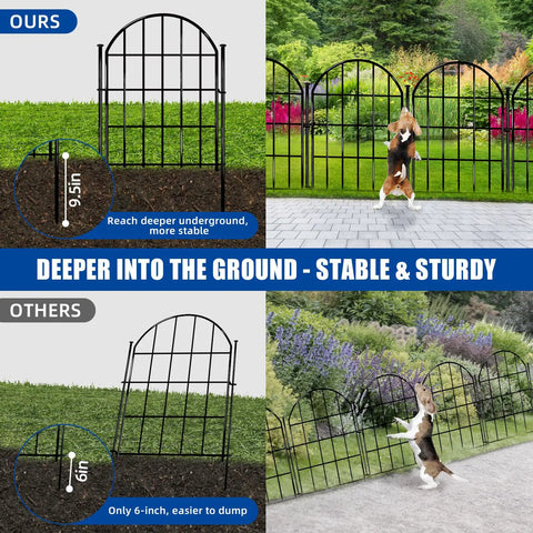 Comparison of 26 Pack Decorative Garden Fence 22 Inch By 28 Foot Arched No Dig Border Fence with rustproof metal stakes shown.