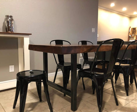 Dining table with Rustic Industrial Style Metal Table Legs With H Style Frame Adjustable Leveling Feet Made In USA Built To Last