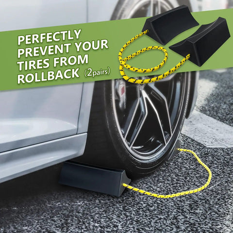 Upgrade Wheel Chocks For Lightweight Trailers And Small Trucks, Tough Triangular Tire Block With Nylon Rope, Yellow Reflective Tape, Easy To Use, Stable Stopper Chocks, 4 Pack