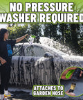 Person using Torq Foam Blaster 6 Foam Cannon Garden Hose Attachment For Quick, Easy Car Wash With Thick Suds on car