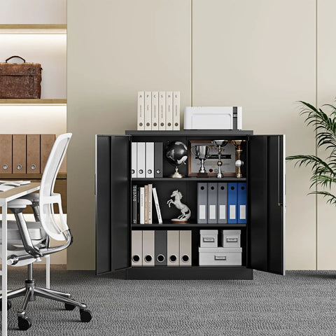Heavy Duty Steel Garage Storage Cabinet With Two Doors And Adjustable Shelves Lockable File Counter Cabinet for home office