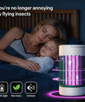 Woman and child sleeping with Portable USB Skeeter Zapper Lamp With 4000V Grid Rechargeable Bug Killer Trap Blue UV Light