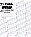 25 Pack Adhesive Base Sign Holders With Strong Backing For Counters And Shelves, Multipurpose Sign Displays For Restaurants, Retail And Warehouses, Easy Peel And Stick, 1 By 3 Inch clear PVC holders