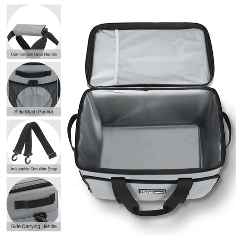 Insulated Cooler Bag Collapsible 32L Large Travel Cooler On The Go for Beach and Camping with multiple pockets and straps.