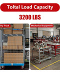 Heavy Duty 5 Inch Swivel Casters Set of 4 With Polyurethane Tread On Polypropylene Core for carts showing 3200 lbs total load capacity on a delivery truck and mechanical equipment.