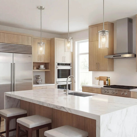 Brushed Nickel Mini Pendant Light With Clear Glass Shade For Kitchen Island Or Sink 1 Light Contemporary Pendant Over Dining Area